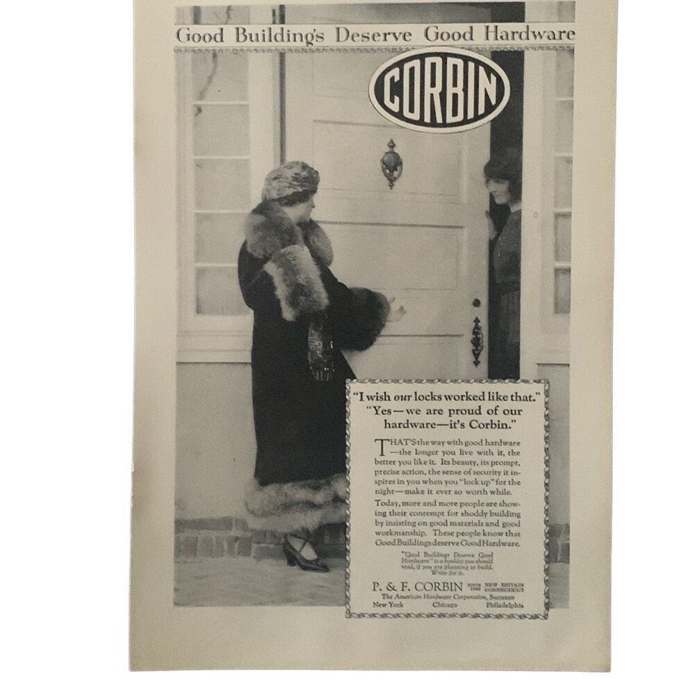 Vintage 1923 Corbin Good Buildings Good Hardware Ad Advertisement